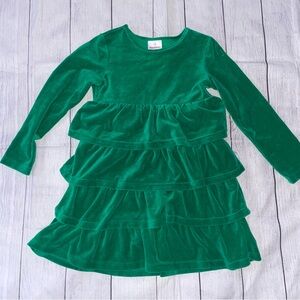Hanna Andersson Green Velvet Tiered Long Sleeve Dress
